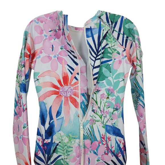 Axesea Women Floral Long Sleeve one piece Surf Swimsuit UPF 50+ Rash Guard Sz 10 - Picture 4 of 12